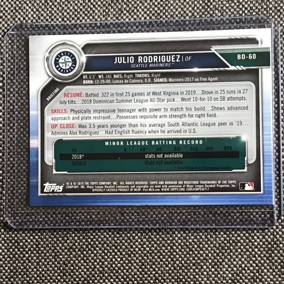 JULIO RODRIGUEZ 2019 Bowman Draft ROOKIE CARD RC Mariners Top Prospect